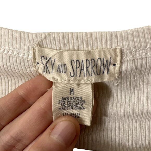 Sky and Sparrow white knit ribbed sweater ruched cinched sides drawstring top - Picture 3 of 5